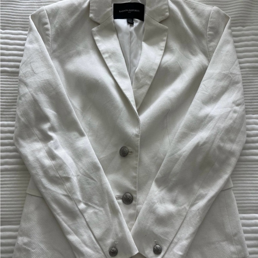 Banana Republic White Textured Notch-Lapel Blazer